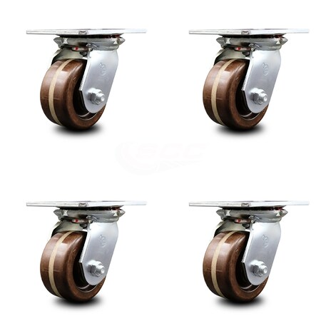 Service Caster 4 Inch Heavy Duty High Temp Phenolic Caster Set with Roller Bearings, 4PK SCC-35S420-PHRHT-4